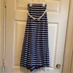 Ralph Lauren Navy W/White Stripe Maxi Jersey Skirt Nautical Belt Girl Sz 7 Year